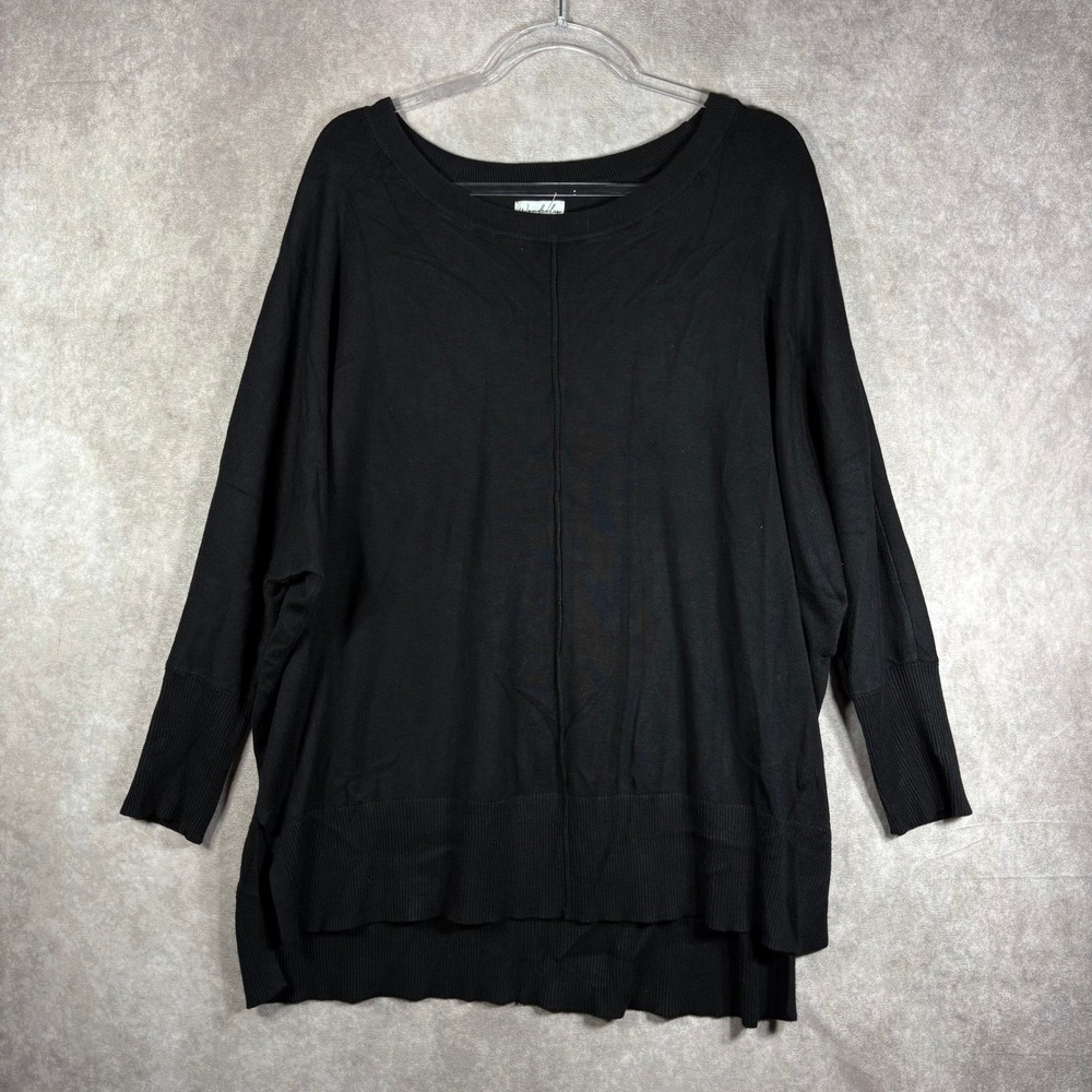 Wonderly Sweater Womens 1X Black Pullover Tunic Dolman Sleeve Ribbed Rayon Blend